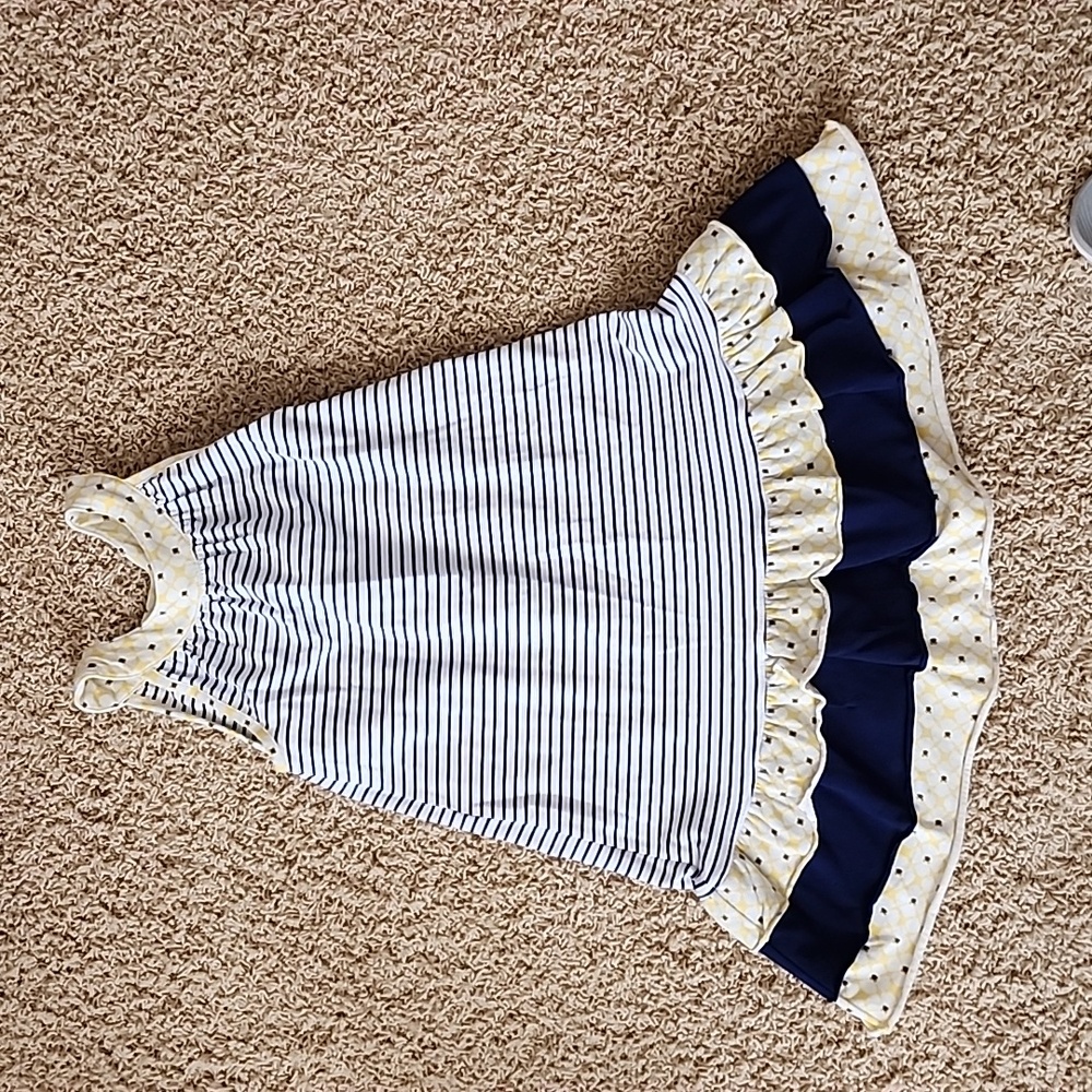 Girls Tara Collection blue, white, and yellow knit summer Dress size 6 EUC